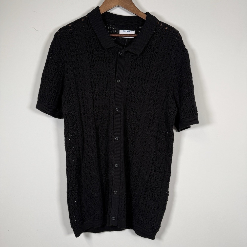 Men's Old Navy Knit Cardigan Sweater Shirt S/S Black Size Large Tall‎ NWT